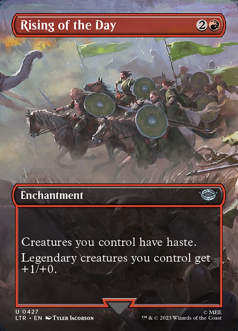 Creatures you control have haste.
Legendary creatures you control get +1/+0.