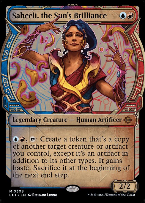 {U}{R}, {T}: Create a token that's a copy of another target creature or artifact you control, except it's an artifact in addition to its other types. It gains haste. Sacrifice it at the beginning of the next end step.