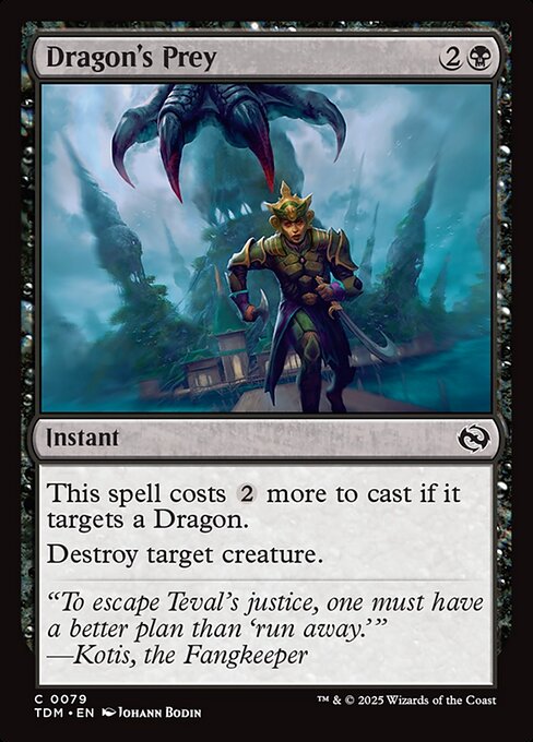 This spell costs {2} more to cast if it targets a Dragon.
Destroy target creature.