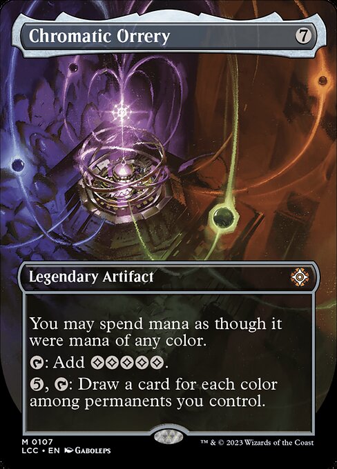 You may spend mana as though it were mana of any color.
{T}: Add {C}{C}{C}{C}{C}.
{5}, {T}: Draw a card for each color among permanents you control.