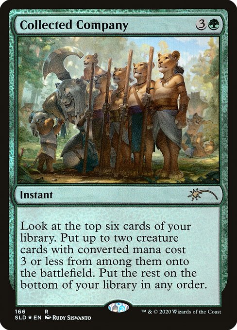 Look at the top six cards of your library. Put up to two creature cards with mana value 3 or less from among them onto the battlefield. Put the rest on the bottom of your library in any order.
