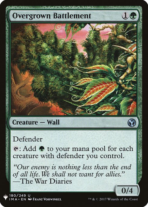Defender
{T}: Add {G} for each creature you control with defender.