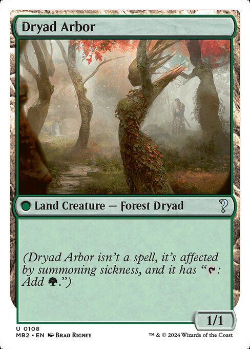 (Dryad Arbor isn't a spell, it's affected by summoning sickness, and it has "{T}: Add {G}.")