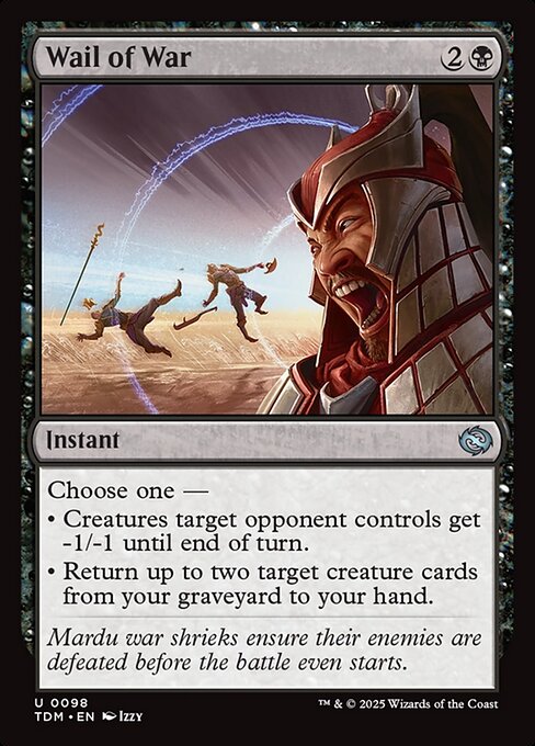 Choose one —
• Creatures target opponent controls get -1/-1 until end of turn.
• Return up to two target creature cards from your graveyard to your hand.