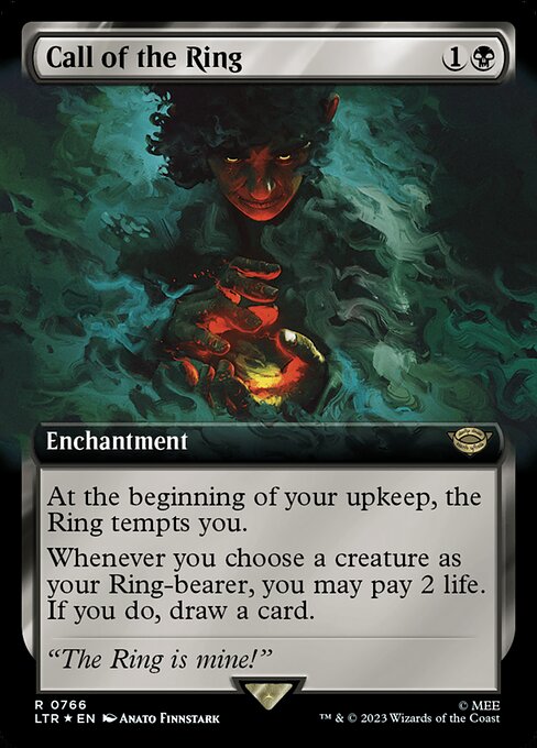 At the beginning of your upkeep, the Ring tempts you.
Whenever you choose a creature as your Ring-bearer, you may pay 2 life. If you do, draw a card.
