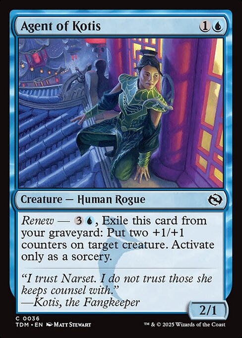Renew — {3}{U}, Exile this card from your graveyard: Put two +1/+1 counters on target creature. Activate only as a sorcery.