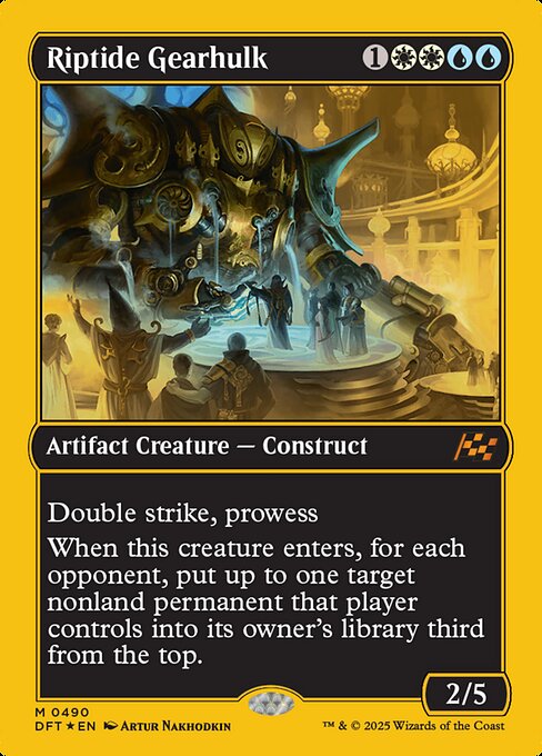 Double strike
Prowess (Whenever you cast a noncreature spell, this creature gets +1/+1 until end of turn.)
When this creature enters, for each opponent, put up to one target nonland permanent that player controls into its owner's library third from the top.