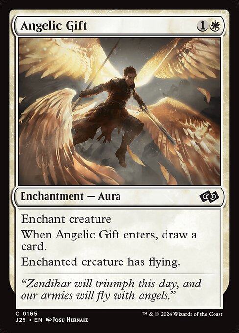 Enchant creature
When Angelic Gift enters, draw a card.
Enchanted creature has flying.