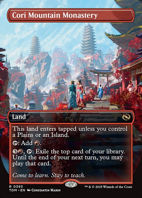 This land enters tapped unless you control a Plains or an Island.
{T}: Add {R}.
{3}{R}, {T}: Exile the top card of your library. Until the end of your next turn, you may play that card.