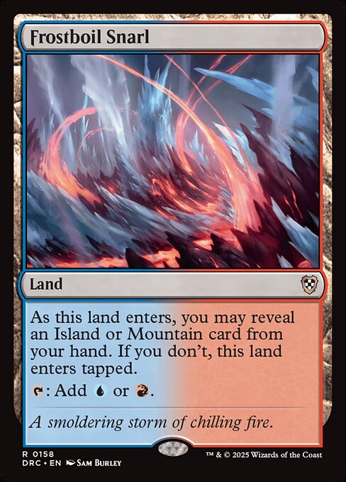 As this land enters, you may reveal an Island or Mountain card from your hand. If you don't, this land enters tapped.
{T}: Add {U} or {R}.