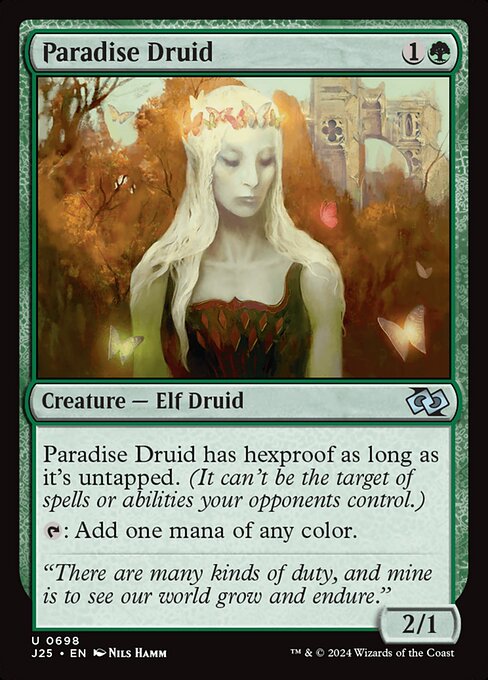 This creature has hexproof as long as it's untapped. (It can't be the target of spells or abilities your opponents control.)
{T}: Add one mana of any color.