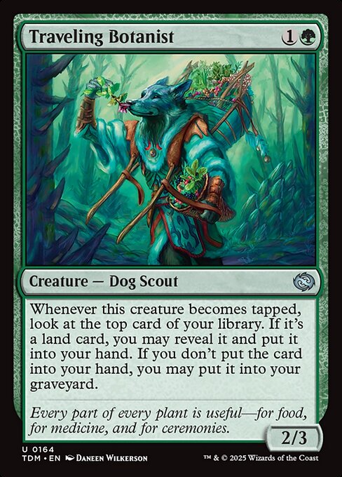 Whenever this creature becomes tapped, look at the top card of your library. If it's a land card, you may reveal it and put it into your hand. If you don't put the card into your hand, you may put it into your graveyard.