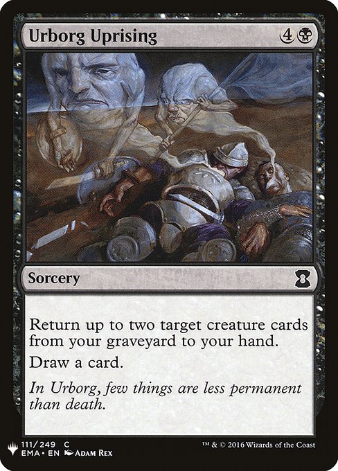 Return up to two target creature cards from your graveyard to your hand.
Draw a card.