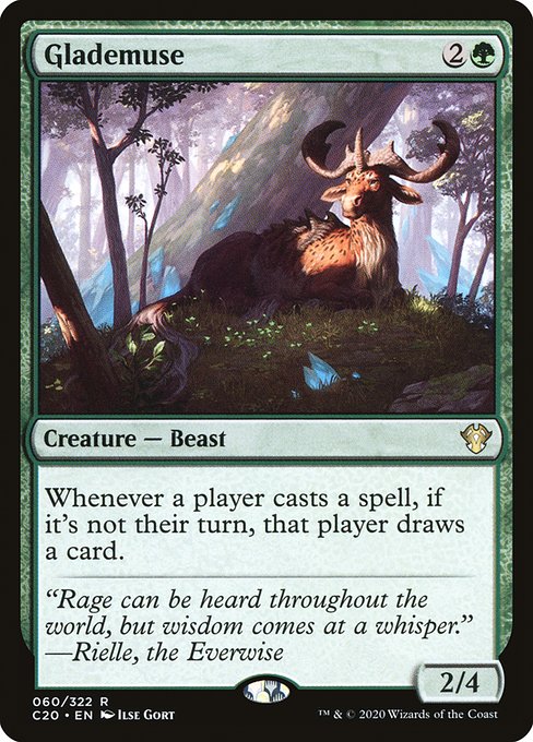 Whenever a player casts a spell, if it's not their turn, that player draws a card.