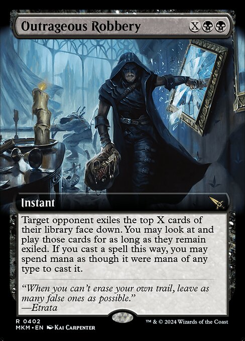 Target opponent exiles the top X cards of their library face down. You may look at and play those cards for as long as they remain exiled. If you cast a spell this way, you may spend mana as though it were mana of any type to cast it.