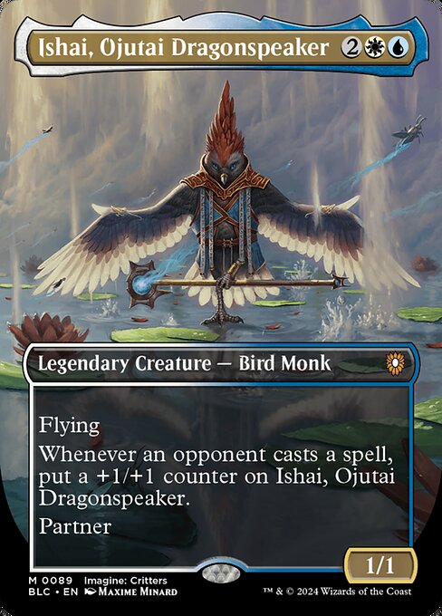 Flying
Whenever an opponent casts a spell, put a +1/+1 counter on Ishai, Ojutai Dragonspeaker.
Partner (You can have two commanders if both have partner.)