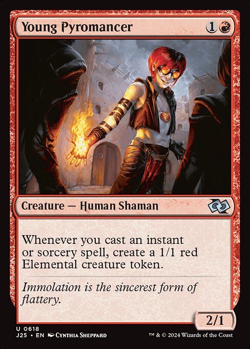 Whenever you cast an instant or sorcery spell, create a 1/1 red Elemental creature token.