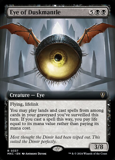 Flying, lifelink
You may play lands and cast spells from among cards in your graveyard you've surveilled this turn. If you cast a spell this way, you pay life equal to its mana value rather than paying its mana cost.