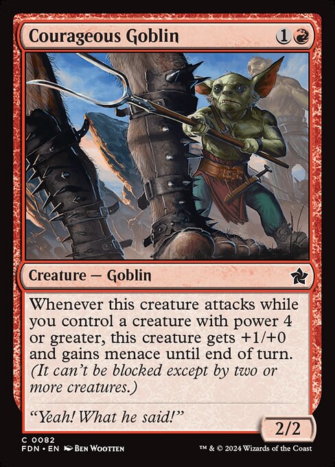 Whenever this creature attacks while you control a creature with power 4 or greater, this creature gets +1/+0 and gains menace until end of turn. (It can't be blocked except by two or more creatures.)