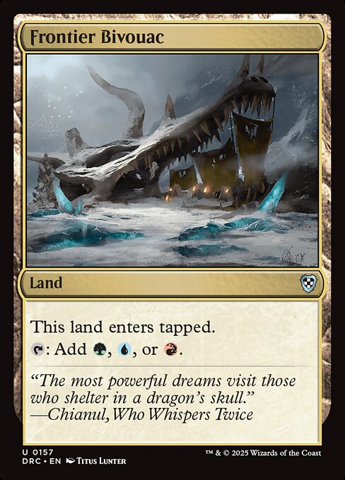 This land enters tapped.
{T}: Add {G}, {U}, or {R}.