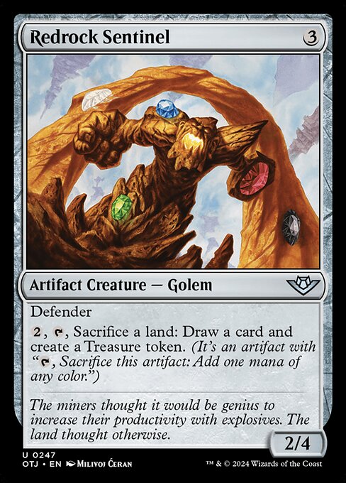 Defender
{2}, {T}, Sacrifice a land: Draw a card and create a Treasure token. (It's an artifact with "{T}, Sacrifice this artifact: Add one mana of any color.")