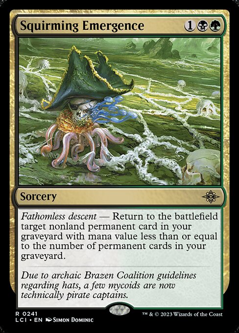 Fathomless descent — Return to the battlefield target nonland permanent card in your graveyard with mana value less than or equal to the number of permanent cards in your graveyard.