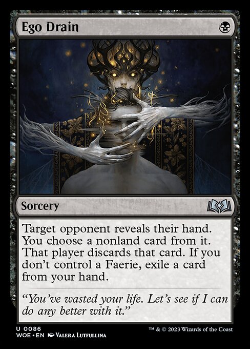 Target opponent reveals their hand. You choose a nonland card from it. That player discards that card. If you don't control a Faerie, exile a card from your hand.