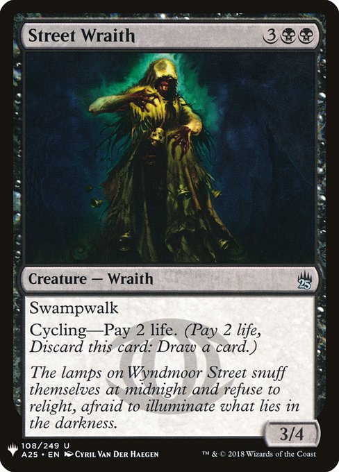 Swampwalk (This creature can't be blocked as long as defending player controls a Swamp.)
Cycling—Pay 2 life. (Pay 2 life, Discard this card: Draw a card.)