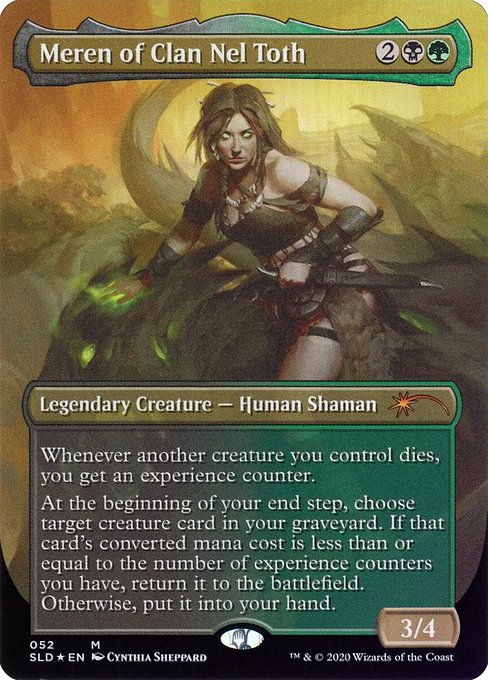 Whenever another creature you control dies, you get an experience counter.
At the beginning of your end step, choose target creature card in your graveyard. If that card's mana value is less than or equal to the number of experience counters you have, return it to the battlefield. Otherwise, put it into your hand.