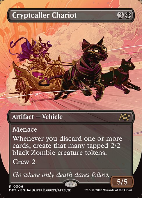 Menace
Whenever you discard one or more cards, create that many tapped 2/2 black Zombie creature tokens.
Crew 2
