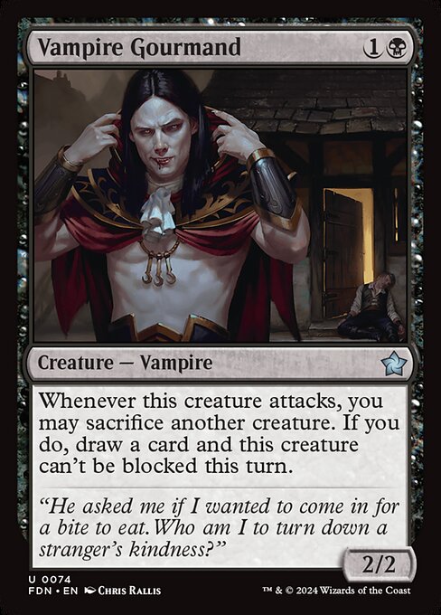 Whenever this creature attacks, you may sacrifice another creature. If you do, draw a card and this creature can't be blocked this turn.