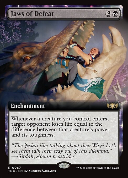 Whenever a creature you control enters, target opponent loses life equal to the difference between that creature's power and its toughness.