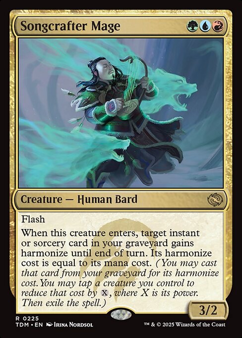 Flash
When this creature enters, target instant or sorcery card in your graveyard gains harmonize until end of turn. Its harmonize cost is equal to its mana cost. (You may cast that card from your graveyard for its harmonize cost. You may tap a creature you control to reduce that cost by {X}, where X is its power. Then exile the spell.)