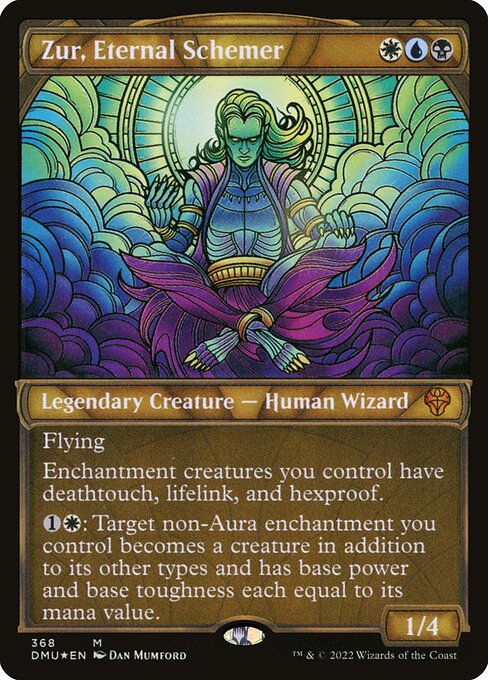 Flying
Enchantment creatures you control have deathtouch, lifelink, and hexproof.
{1}{W}: Target non-Aura enchantment you control becomes a creature in addition to its other types and has base power and base toughness each equal to its mana value.
