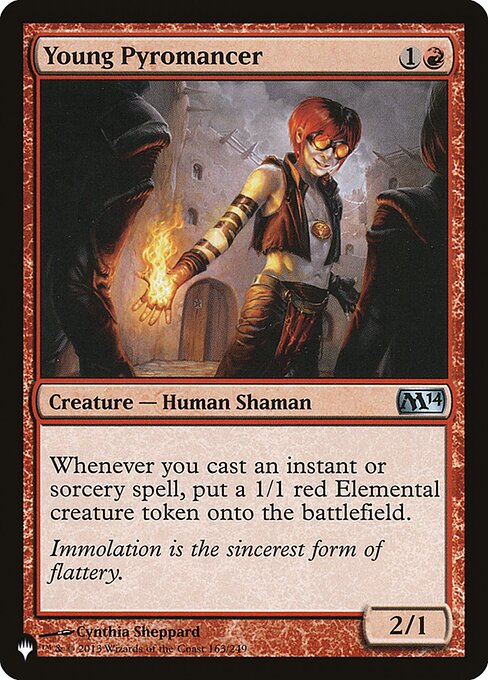 Whenever you cast an instant or sorcery spell, create a 1/1 red Elemental creature token.