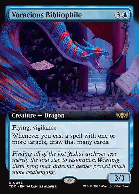 Flying, vigilance
Whenever you cast a spell with one or more targets, draw that many cards.