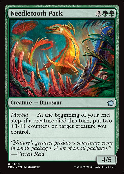 Morbid — At the beginning of your end step, if a creature died this turn, put two +1/+1 counters on target creature you control.