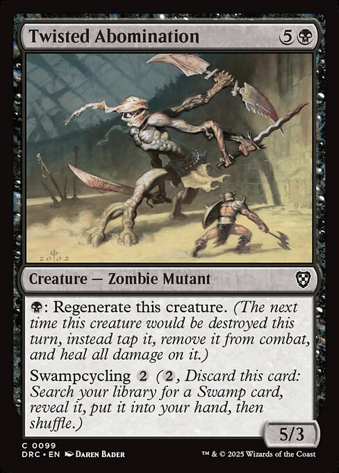 {B}: Regenerate this creature. (The next time this creature would be destroyed this turn, instead tap it, remove it from combat, and heal all damage on it.)
Swampcycling {2} ({2}, Discard this card: Search your library for a Swamp card, reveal it, put it into your hand, then shuffle.)