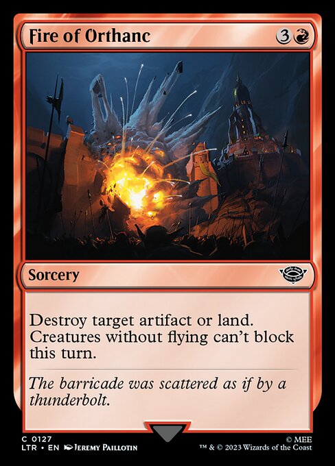 Destroy target artifact or land. Creatures without flying can't block this turn.