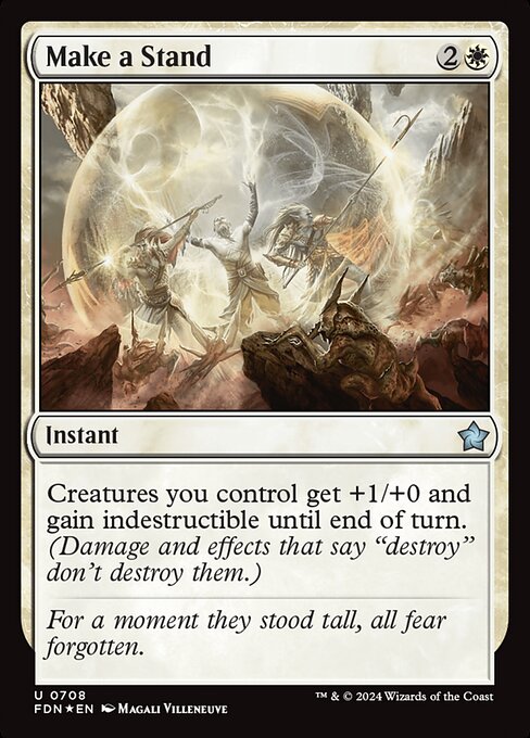 Creatures you control get +1/+0 and gain indestructible until end of turn. (Damage and effects that say "destroy" don't destroy them.)
