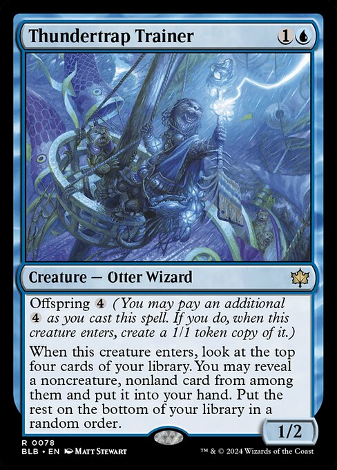 Offspring {4} (You may pay an additional {4} as you cast this spell. If you do, when this creature enters, create a 1/1 token copy of it.)
When this creature enters, look at the top four cards of your library. You may reveal a noncreature, nonland card from among them and put it into your hand. Put the rest on the bottom of your library in a random order.