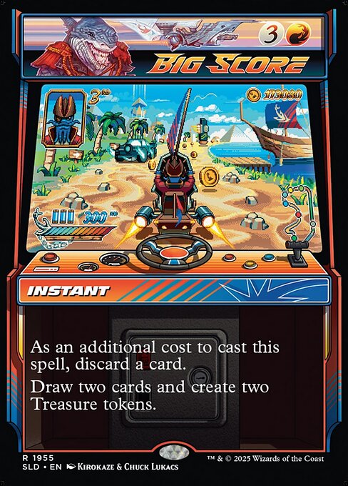As an additional cost to cast this spell, discard a card.
Draw two cards and create two Treasure tokens. (They're artifacts with "{T}, Sacrifice this token: Add one mana of any color.")