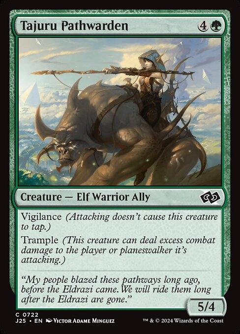 Vigilance (Attacking doesn't cause this creature to tap.)
Trample (This creature can deal excess combat damage to the player or planeswalker it's attacking.)