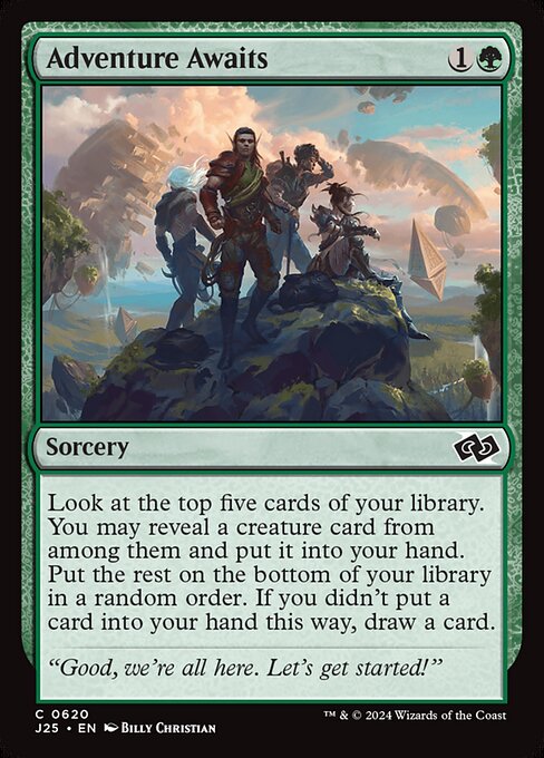 Look at the top five cards of your library. You may reveal a creature card from among them and put it into your hand. Put the rest on the bottom of your library in a random order. If you didn't put a card into your hand this way, draw a card.