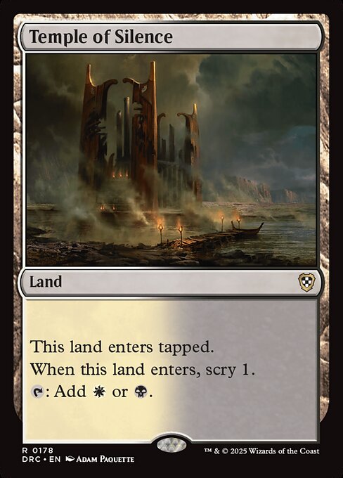 This land enters tapped.
When this land enters, scry 1. (Look at the top card of your library. You may put that card on the bottom.)
{T}: Add {W} or {B}.