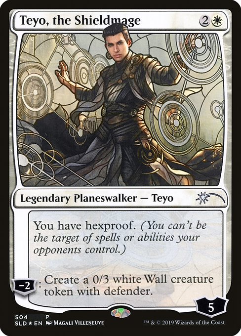 You have hexproof. (You can't be the target of spells or abilities your opponents control.)
−2: Create a 0/3 white Wall creature token with defender.