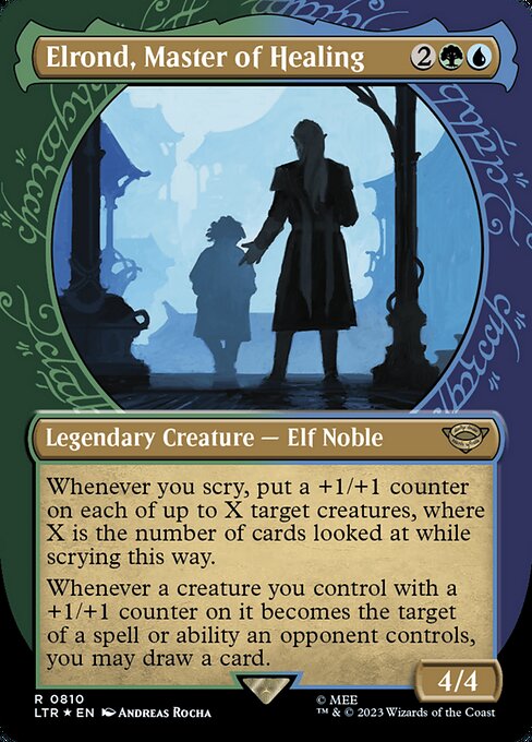 Whenever you scry, put a +1/+1 counter on each of up to X target creatures, where X is the number of cards looked at while scrying this way.
Whenever a creature you control with a +1/+1 counter on it becomes the target of a spell or ability an opponent controls, you may draw a card.