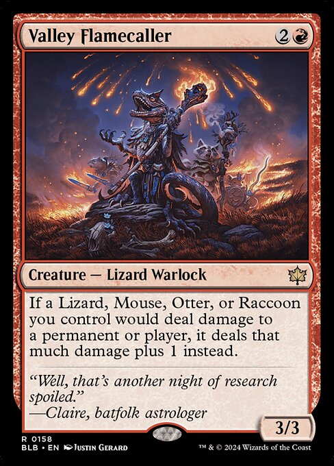 If a Lizard, Mouse, Otter, or Raccoon you control would deal damage to a permanent or player, it deals that much damage plus 1 instead.