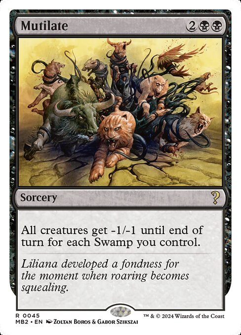 All creatures get -1/-1 until end of turn for each Swamp you control.