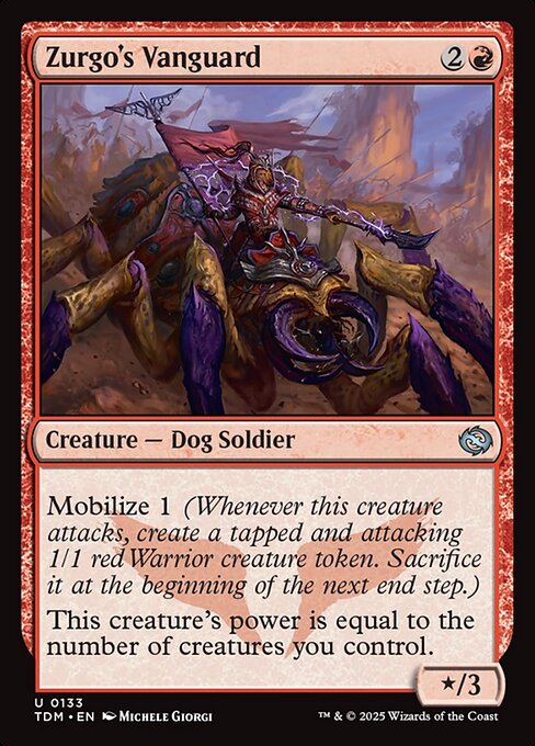 Mobilize 1 (Whenever this creature attacks, create a tapped and attacking 1/1 red Warrior creature token. Sacrifice it at the beginning of the next end step.)
This creature's power is equal to the number of creatures you control.